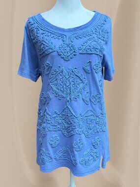 Lucky Brand Raised Crochet Embroidery Short Sleeve Top / Tee  Boho (Sz M)